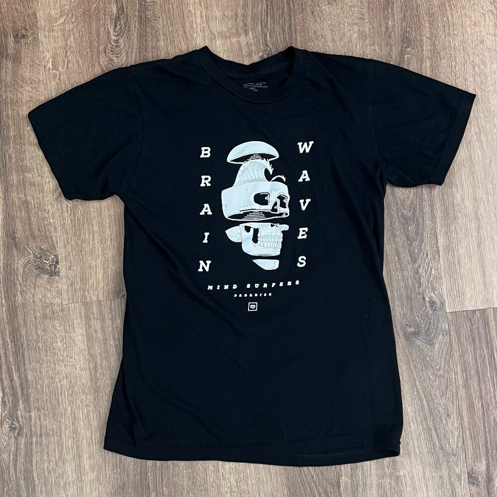 CHOMP Brain Waves Skull Graphic Black Mind Surfers T Shirt Tee Sz S